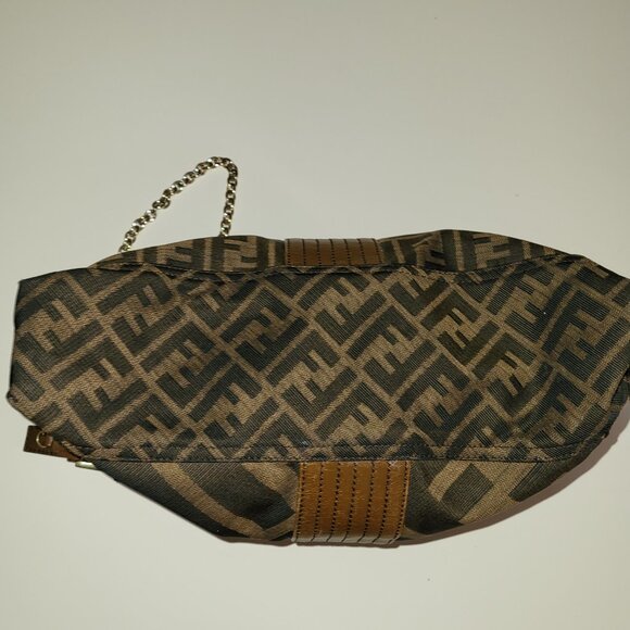 Authentic Fendi Tobacco Zucca Canvas and Leather Maxi Baguette Flap Shoulder Bag - Picture 9 of 12